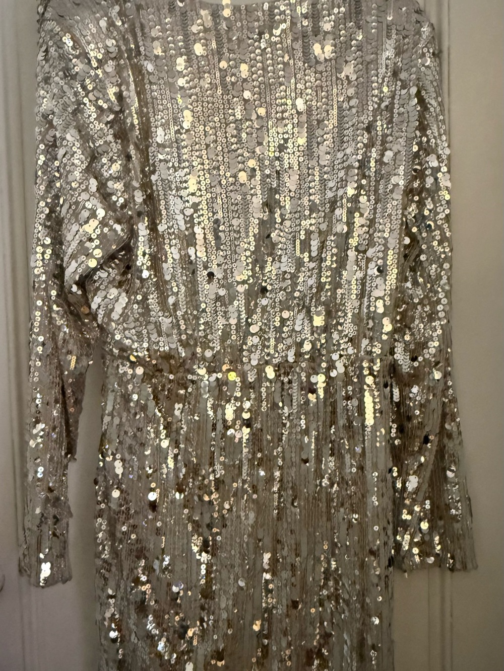 NWT H&M Sequin Wrap Dress in Champagne Gold/ Silver - Picture 4 of 8